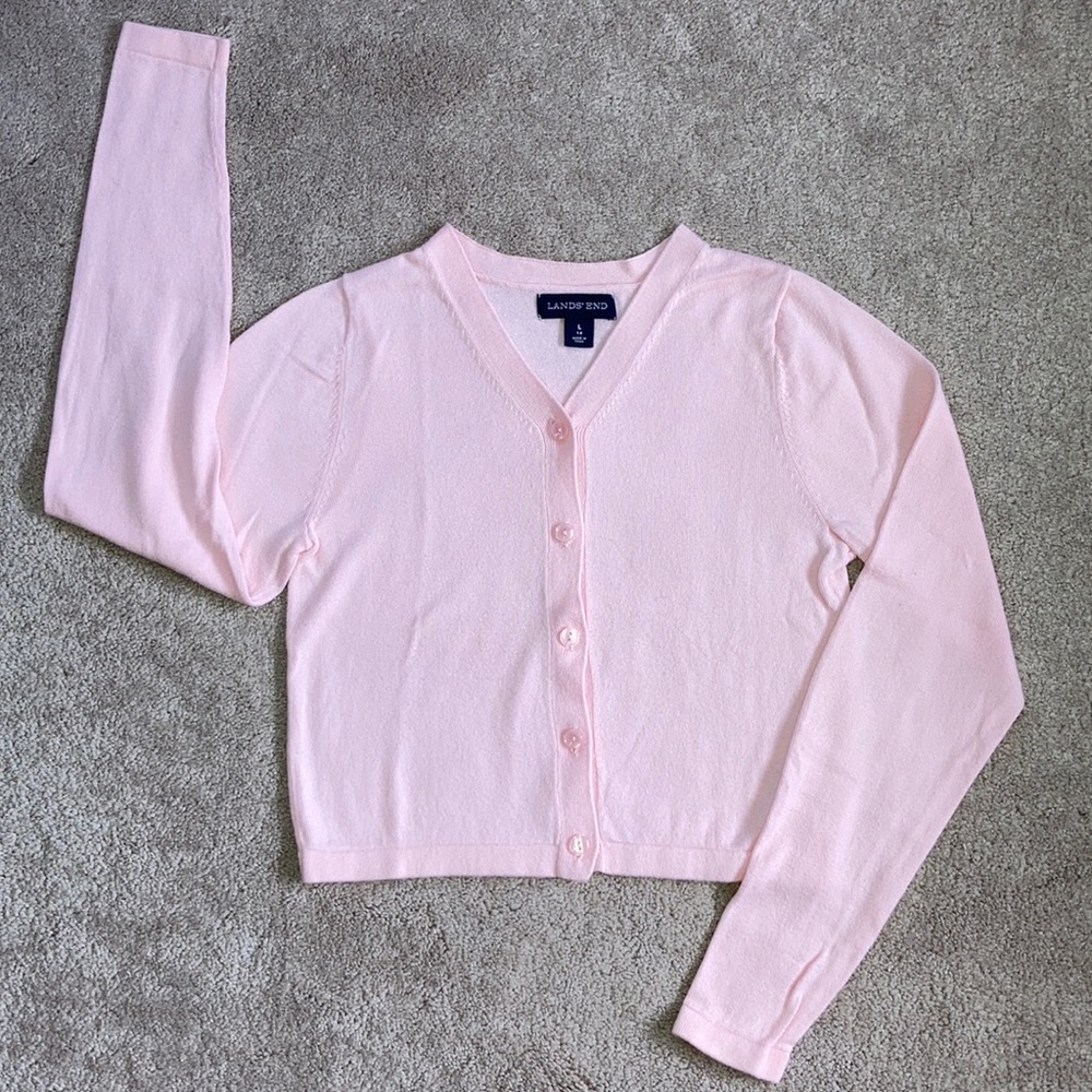 Lands’ End Cotton Cardigan Sweater Girl’s size 14